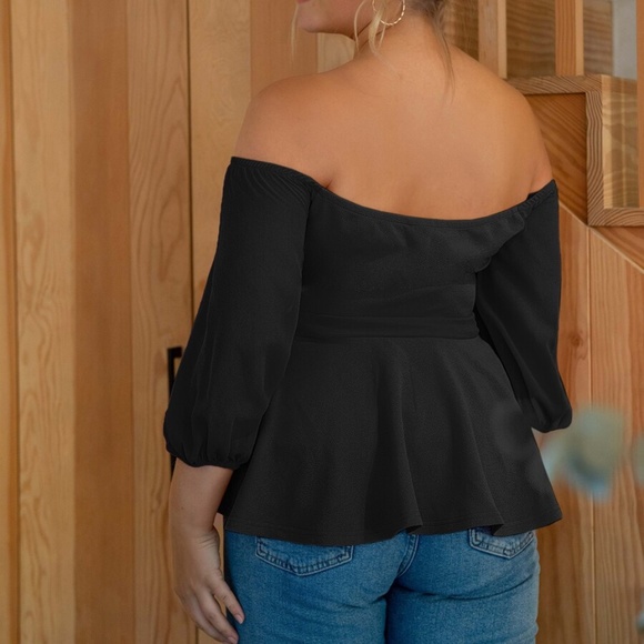 PLUS SIZE black off shoulder peplum blouse Rust - Picture 9 of 12